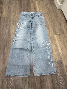 PacSun Light Blue Wide-Leg Jeans with Bow Appliqués